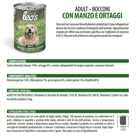 LEO'S MANZO E ORTAGGI LATTINA BOCCONI CANE 415GR