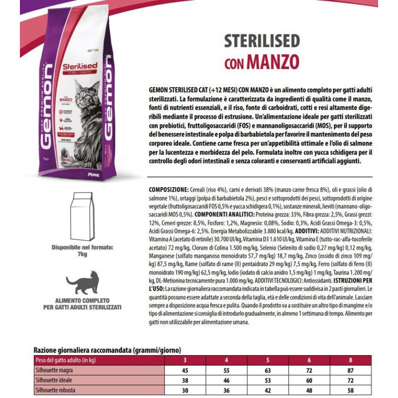 GEMON GATTO MANZO STERILIZZATO 7KG