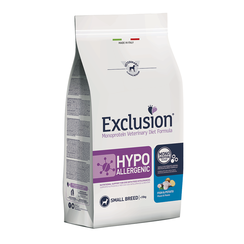 EXCLUSION DIET HYPOALLERGENIC PESCE E PATATE SMALL BREED 2KG