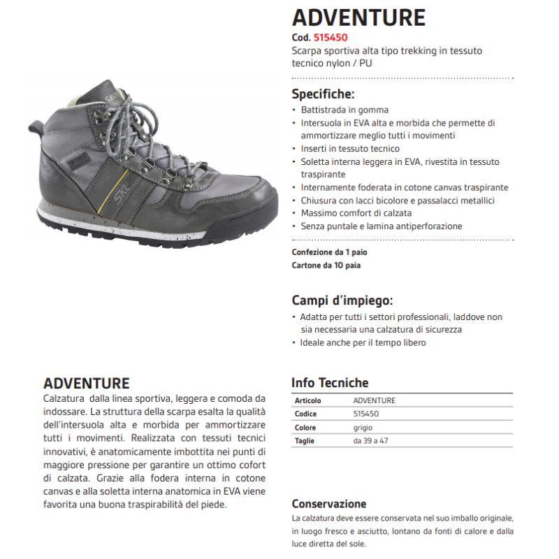NERI SCARPA SPORTIVA ALTA DA TREKKING SKL ADVENTURE