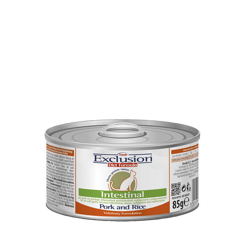 EXCLUSION DIET CAT INTESTINAL MAIALE E RISO 85GR