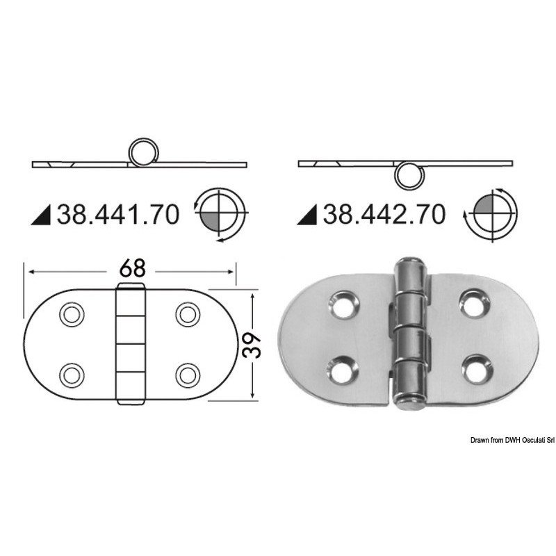 CERNIERA INOX ROVESCIATA 68X39MM