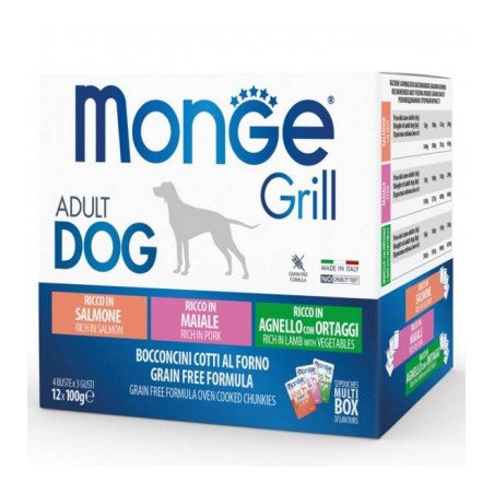 MONGE GRILL DOG MULTIBOX SALMONE MAIALE AGNELLO 12X100GR