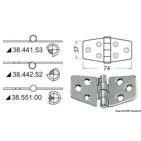 OSCULATI CERNIERA INOX NODO SPORGENTE 74X37MM